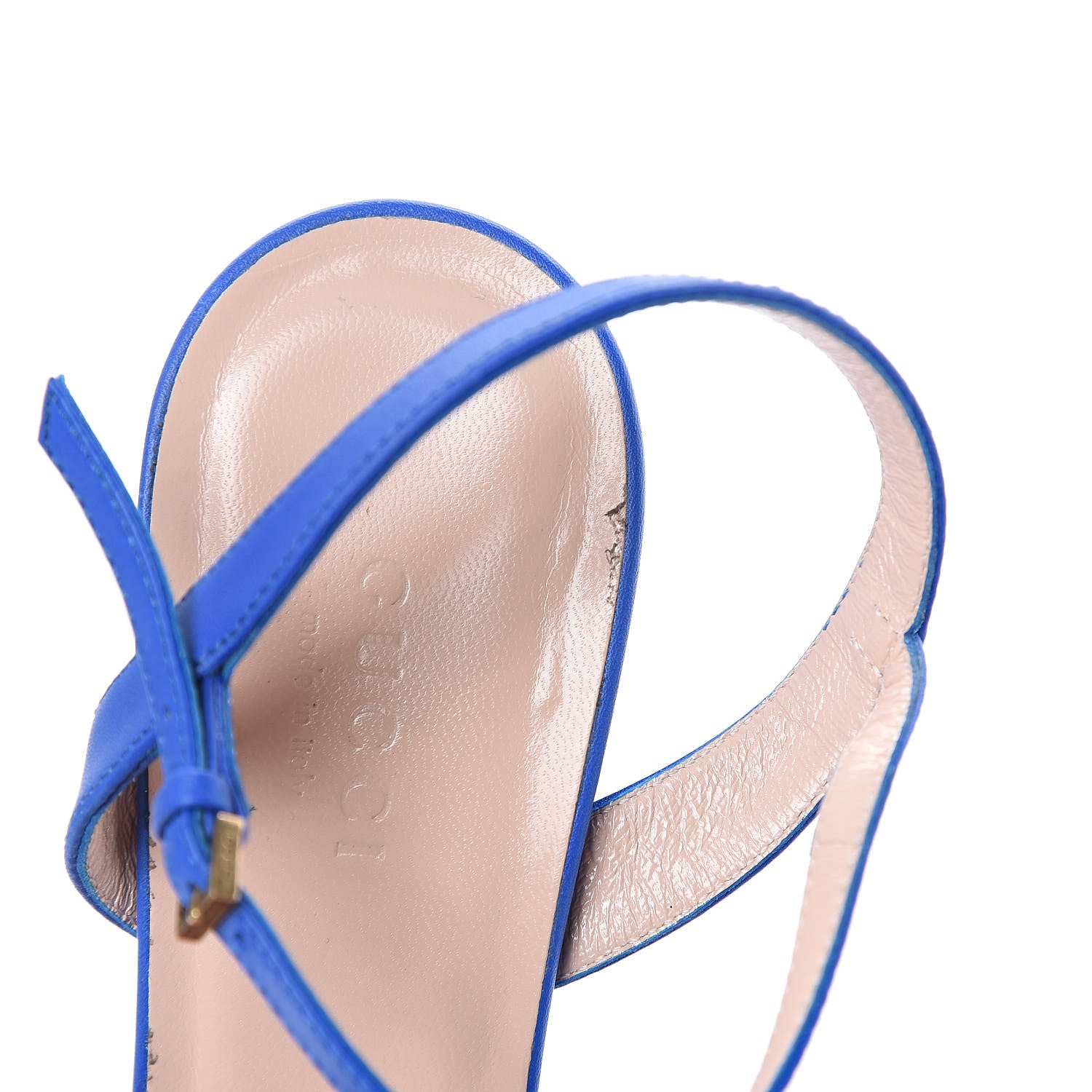 Gucci Lifford Calfskin GG Marmont Ankle Wrap 75mm Sandals 36 Shiny Electric Blue 11 of 12