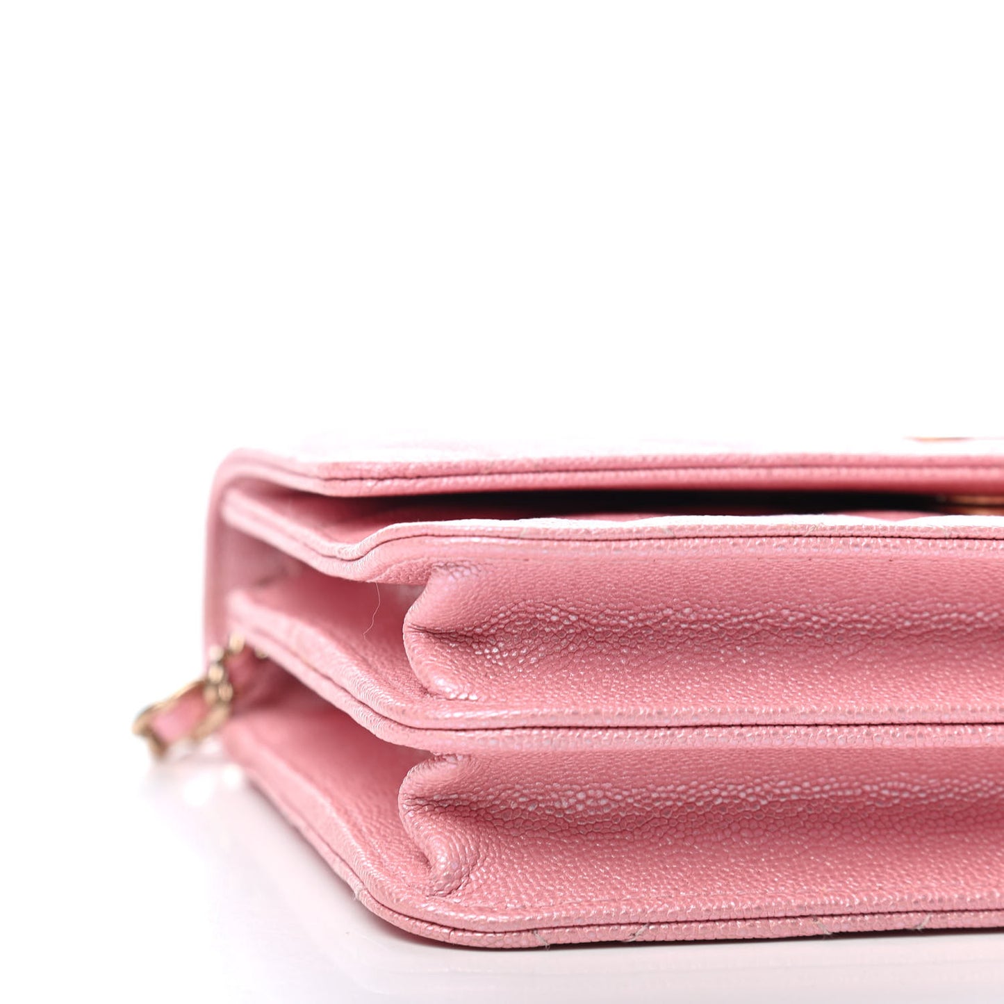 Iridescent Caviar Quilted Square Wallet On Chain WOC Rose Pink