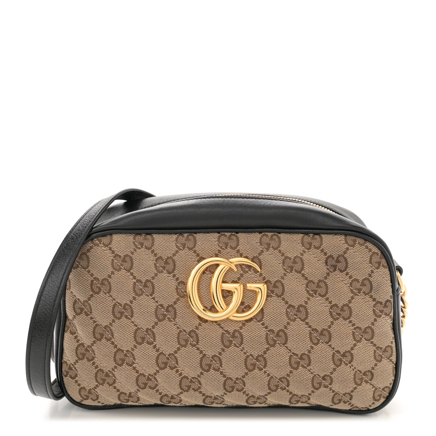 Gucci Monogram Matelasse Diagonal Small GG Marmont Chain Shoulder Bag Beige Black 1 of 11