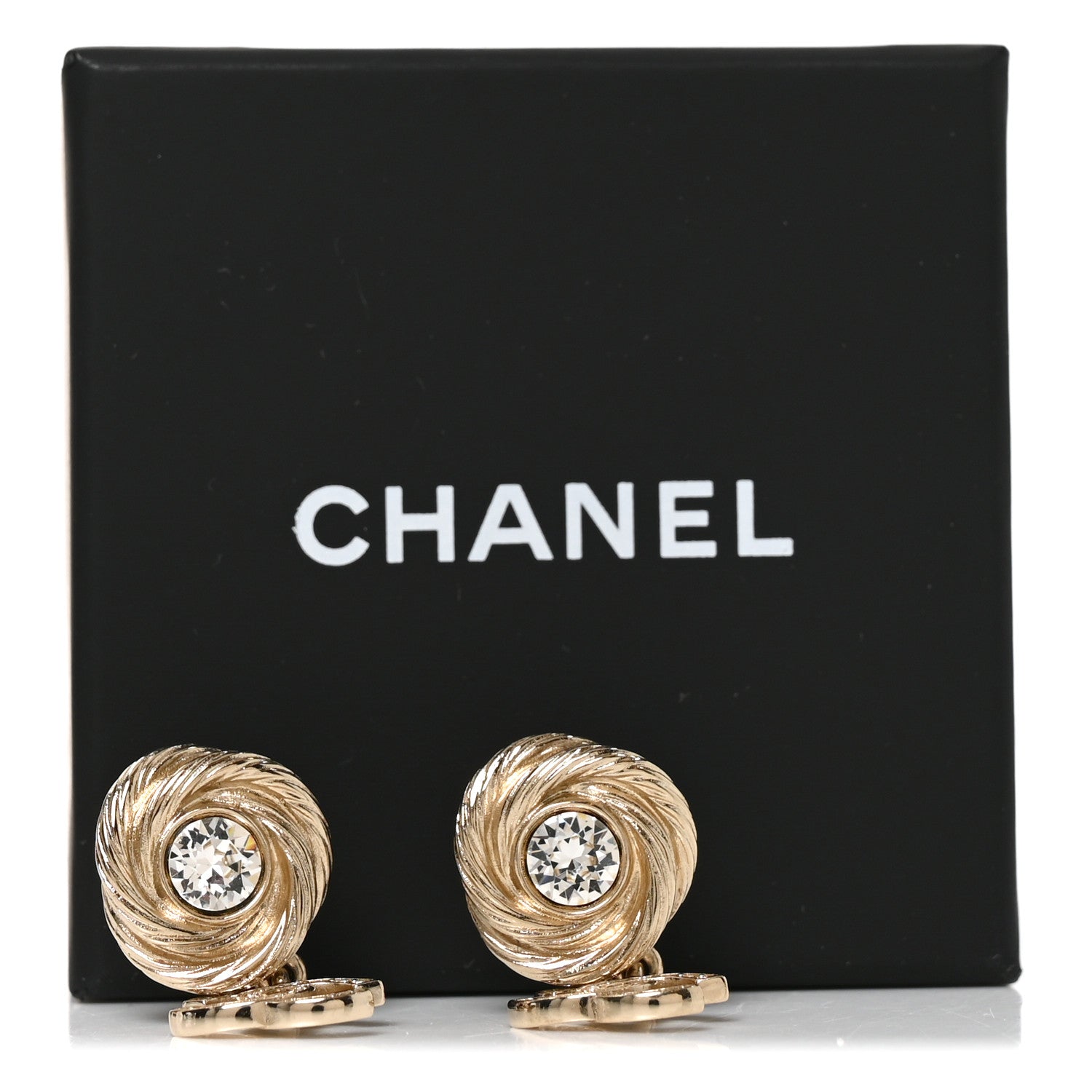 Chanel Metal Crystal CC Drop Earrings Gold 5 of 5