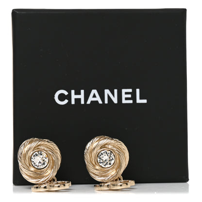 Chanel Metal Crystal CC Drop Earrings Gold 5 of 5