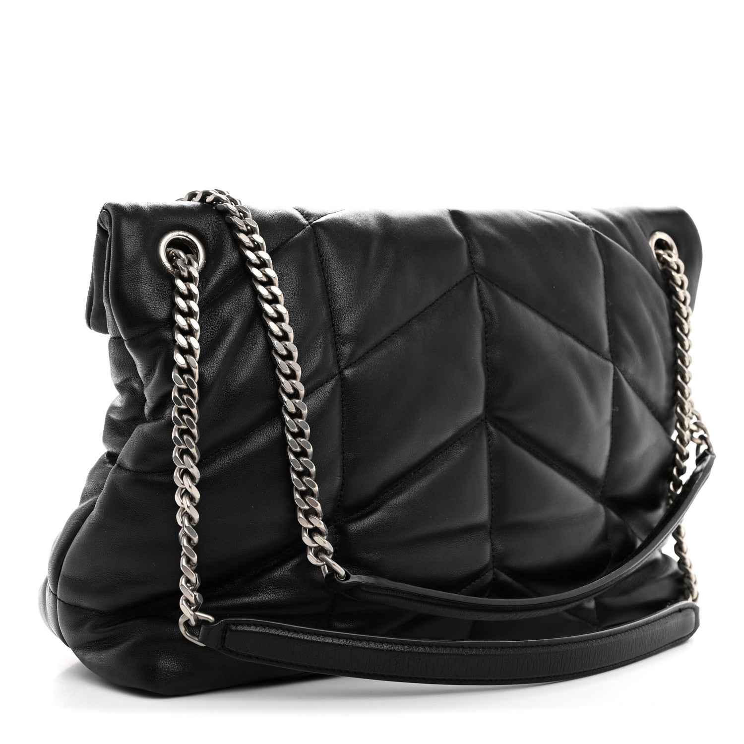 Saint Laurent Lambskin Quilted Medium Loulou Puffer Monogram Chain Satchel Black 3 of 11