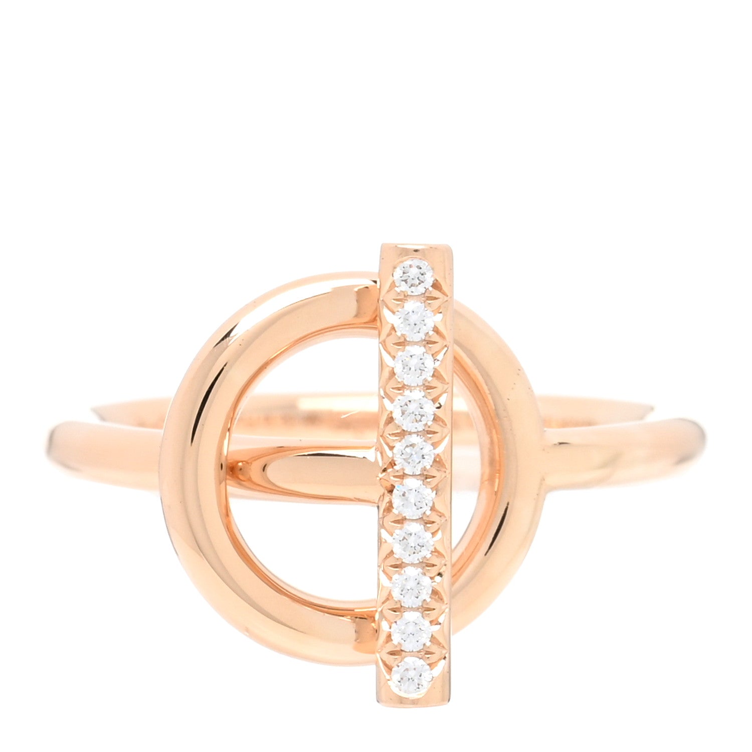 Hermes 18K Rose Gold Diamond PM Echappee Ring 51 5.75 1 of 5