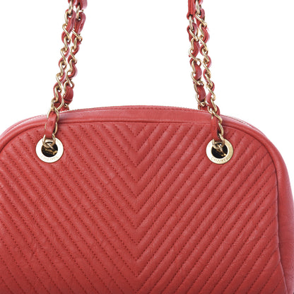 Chanel Wrinkled Lambskin Chevron Quilted Surpique Bowler Red 9 of 9