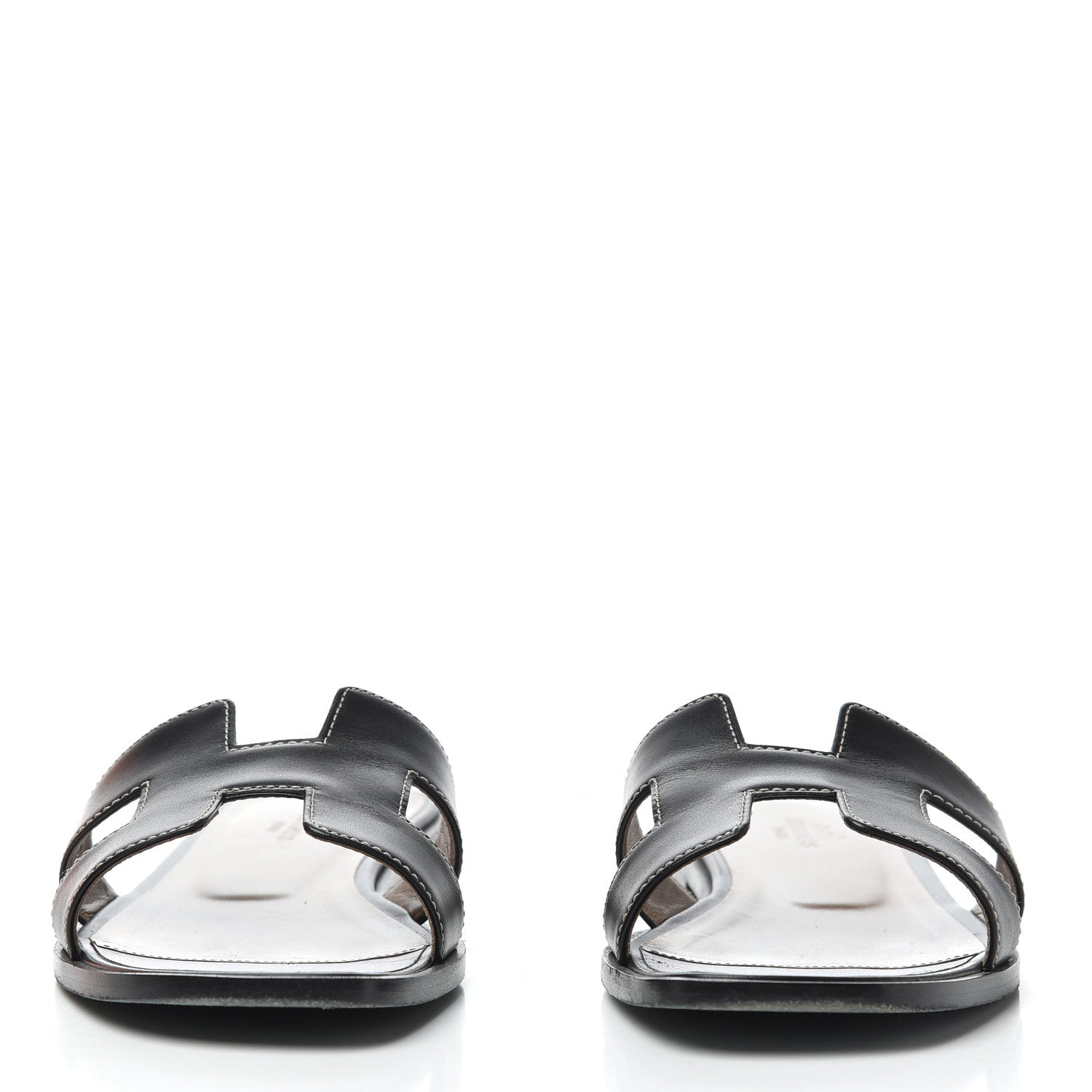Hermes Box Calfskin Oran Sandals 38.5 Black 2 of 18