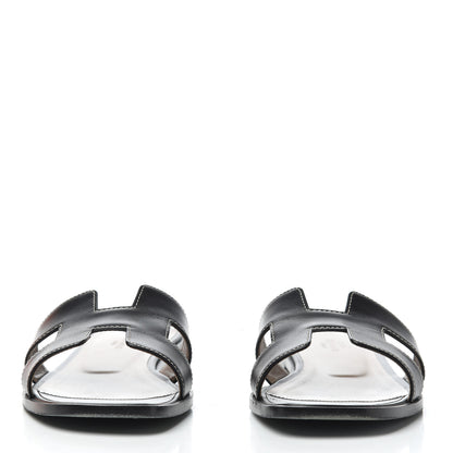 Hermes Box Calfskin Oran Sandals 38.5 Black 2 of 18
