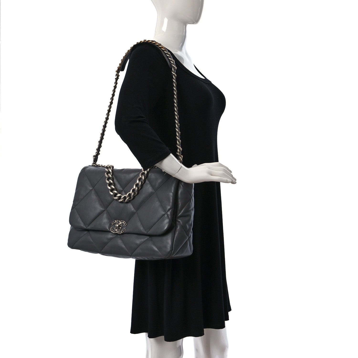 Chanel Lambskin Quilted Maxi Chanel 19 Flap Dark Grey 2 of 9