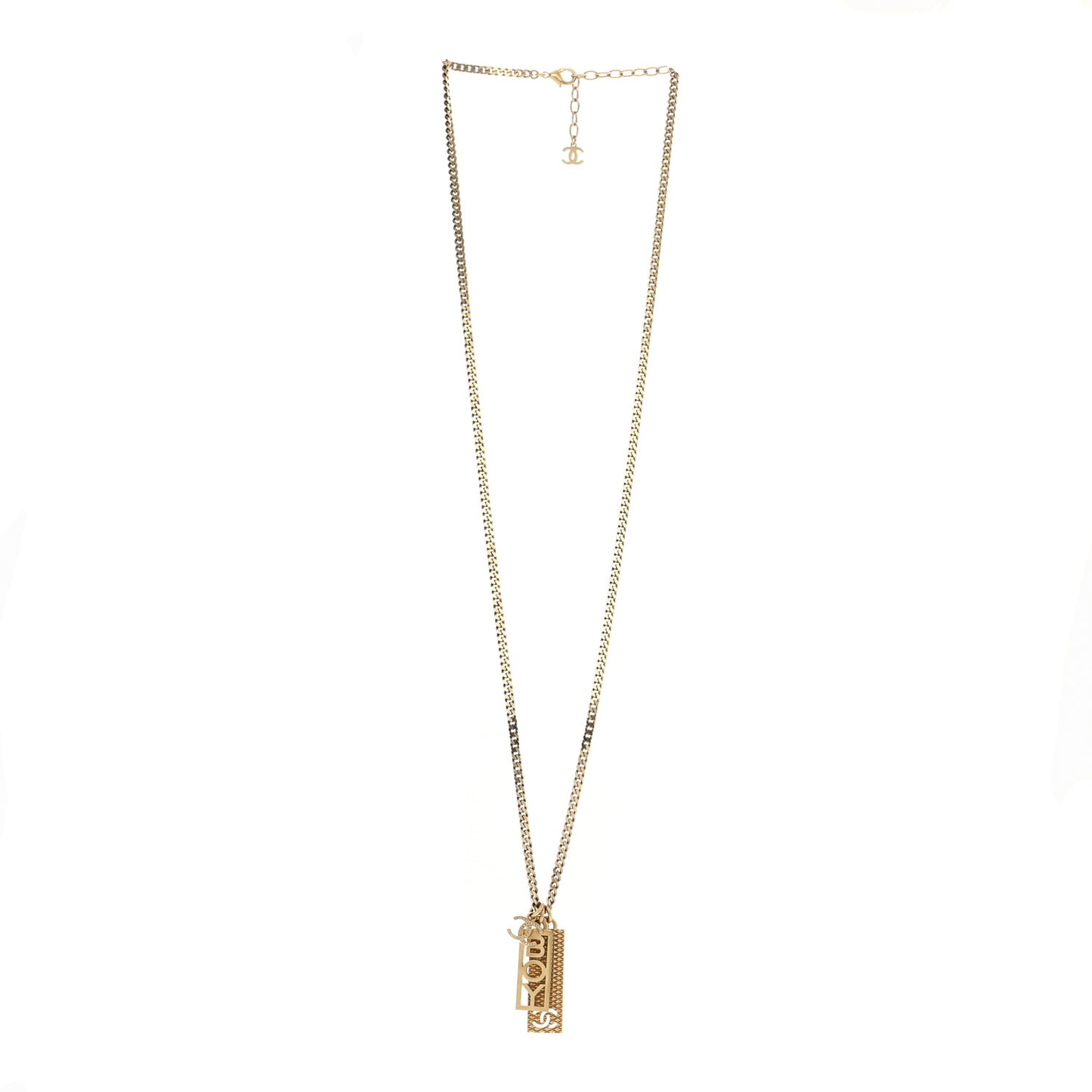 Metal Crystal CC Boy Pendant Long Necklace Gold