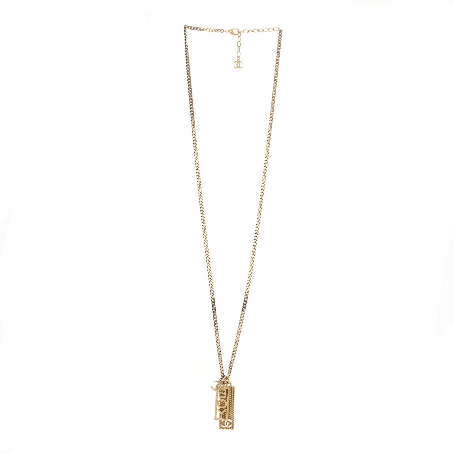 Chanel Metal Crystal CC Boy Pendant Long Necklace Gold 3 of 6