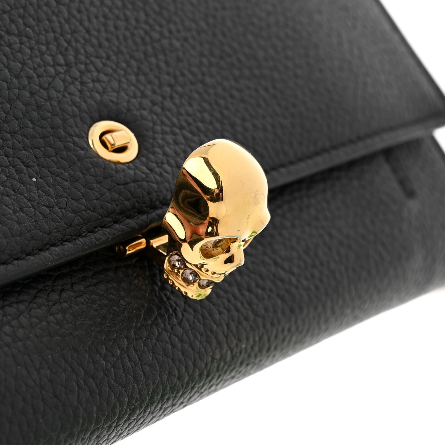 Pebbled Calfskin Skull Wallet on Chain Black