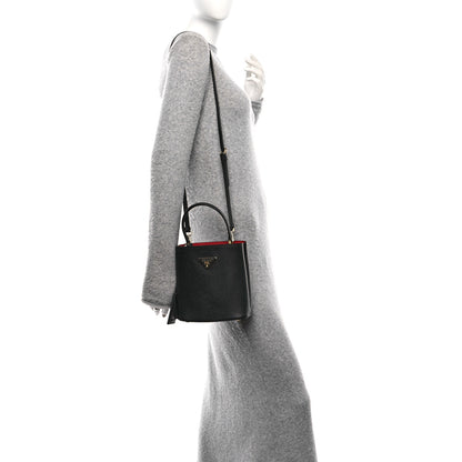 Prada Saffiano Cuir Small Panier Bucket Bag Black Fuoco 2 of 9