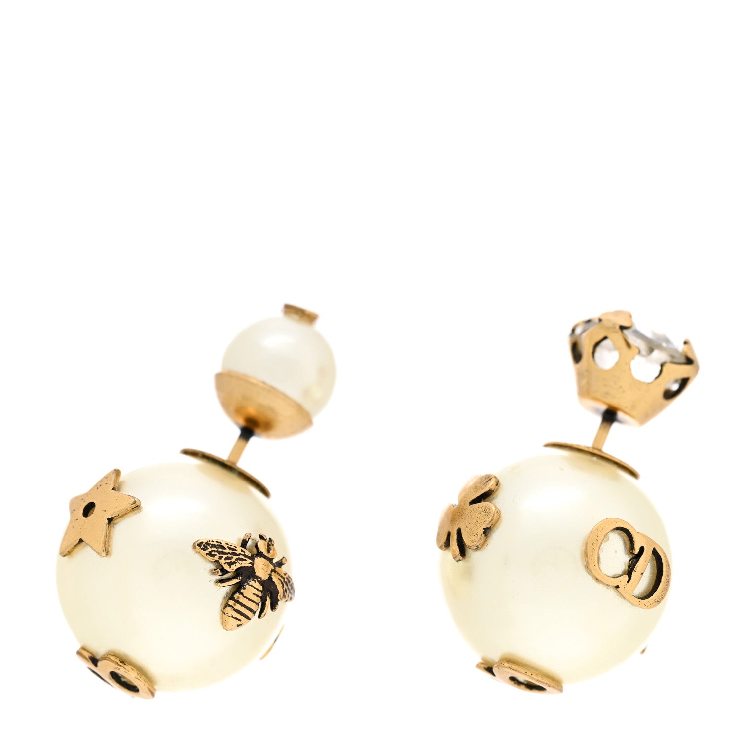 Christian Dior Pearl Crystal Tribales Bee Earrings Gold 1 of 5