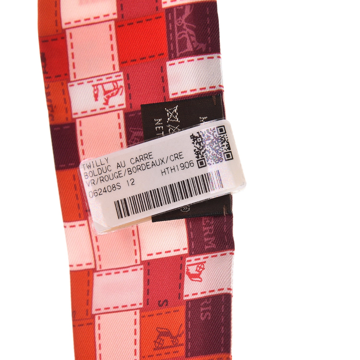 Hermes Silk Bolduc Au Carre Twilly Rouge Bordeaux Creme 3 of 5