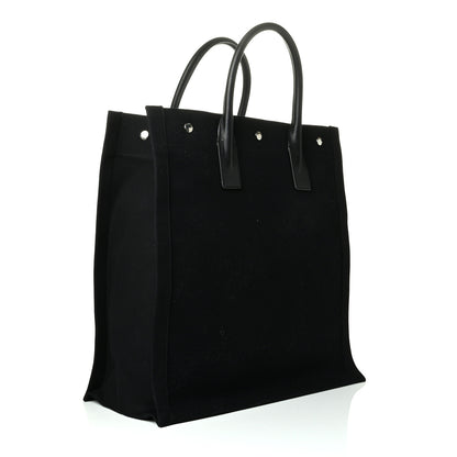 Saint Laurent Linen Calfskin Rive Gauche North South Tote Black 2 of 5