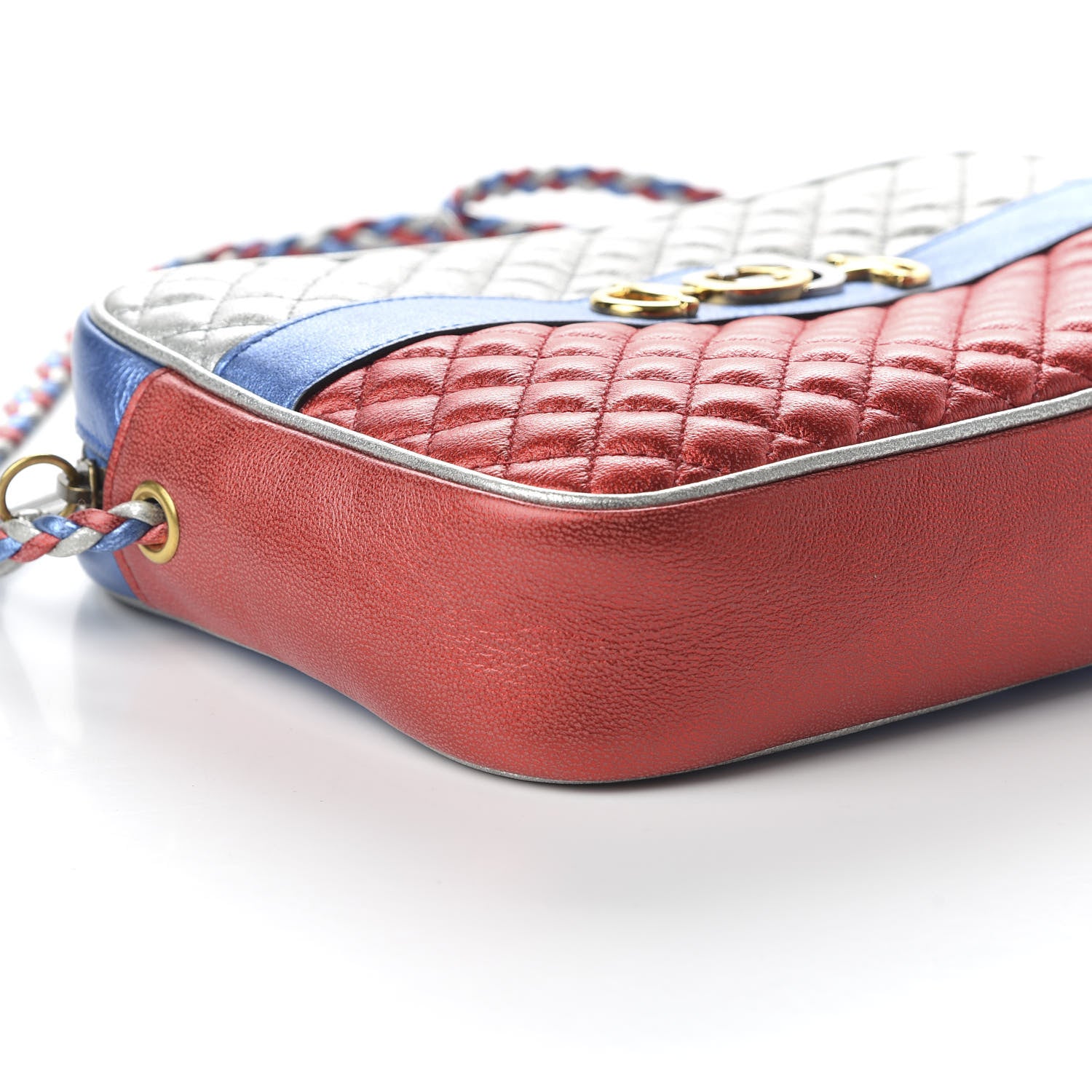 Gucci Laminated Nappa Trapuntata Small Zumi Shoulder Bag Rosso Marine Argento 6 of 10