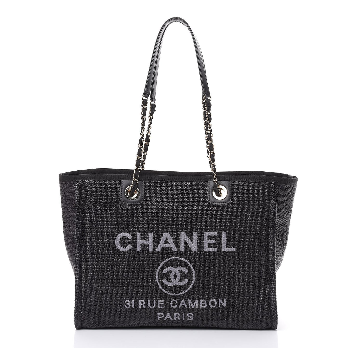 Woven Straw Raffia Small Deauville Tote Black