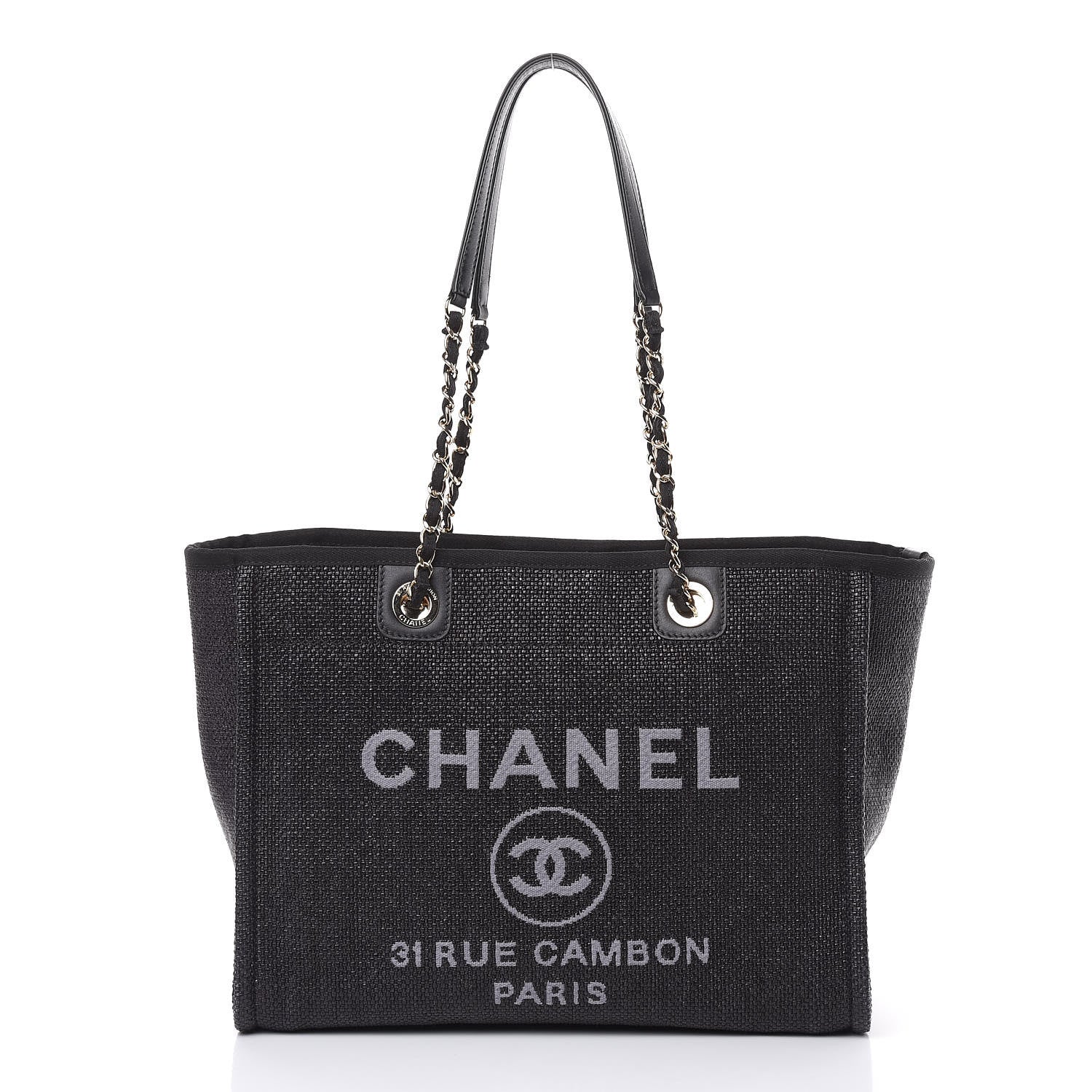 Chanel Woven Straw Raffia Small Deauville Tote Black 1 of 14