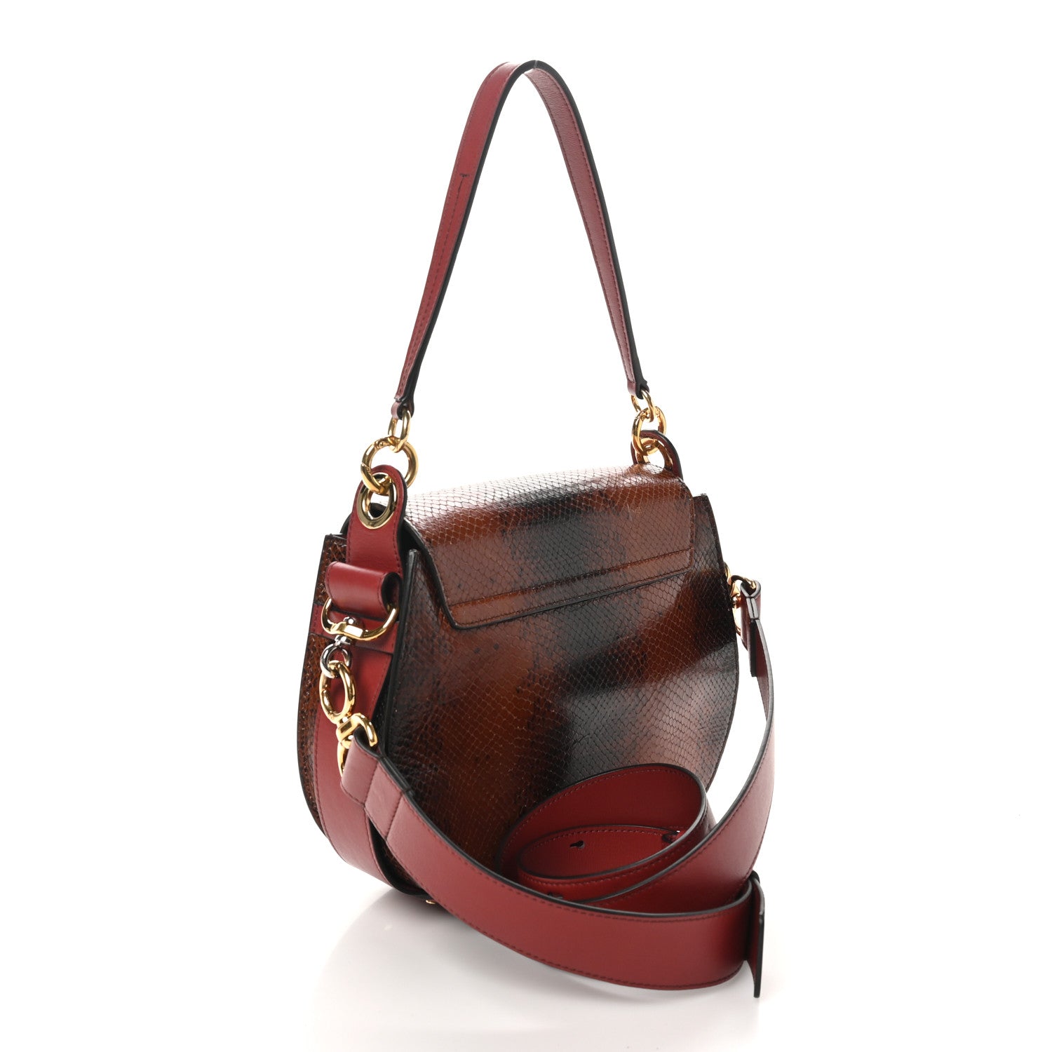 Chloe Calfskin Watersnake Embossed Large Tess Bag Red Black 2 of 9