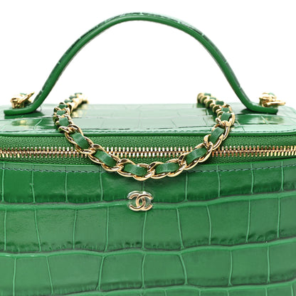 Chanel Calfskin Crocodile Embossed Exoticoco Small Top Handle Vanity Case With Chain Emerald 8 of 11