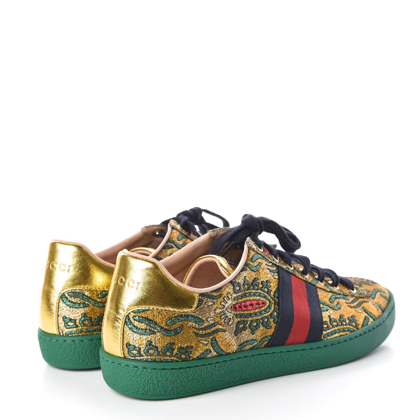 Jacquard Web Embroidered Womens New Ace Sneakers 37 Gold Green