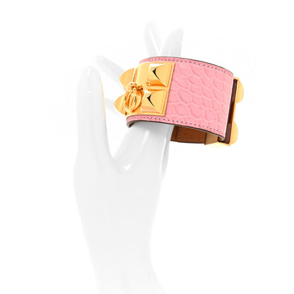 Hermes Matte Alligator Collier De Chien CDC Bracelet T2 5P Pink 2 of 6