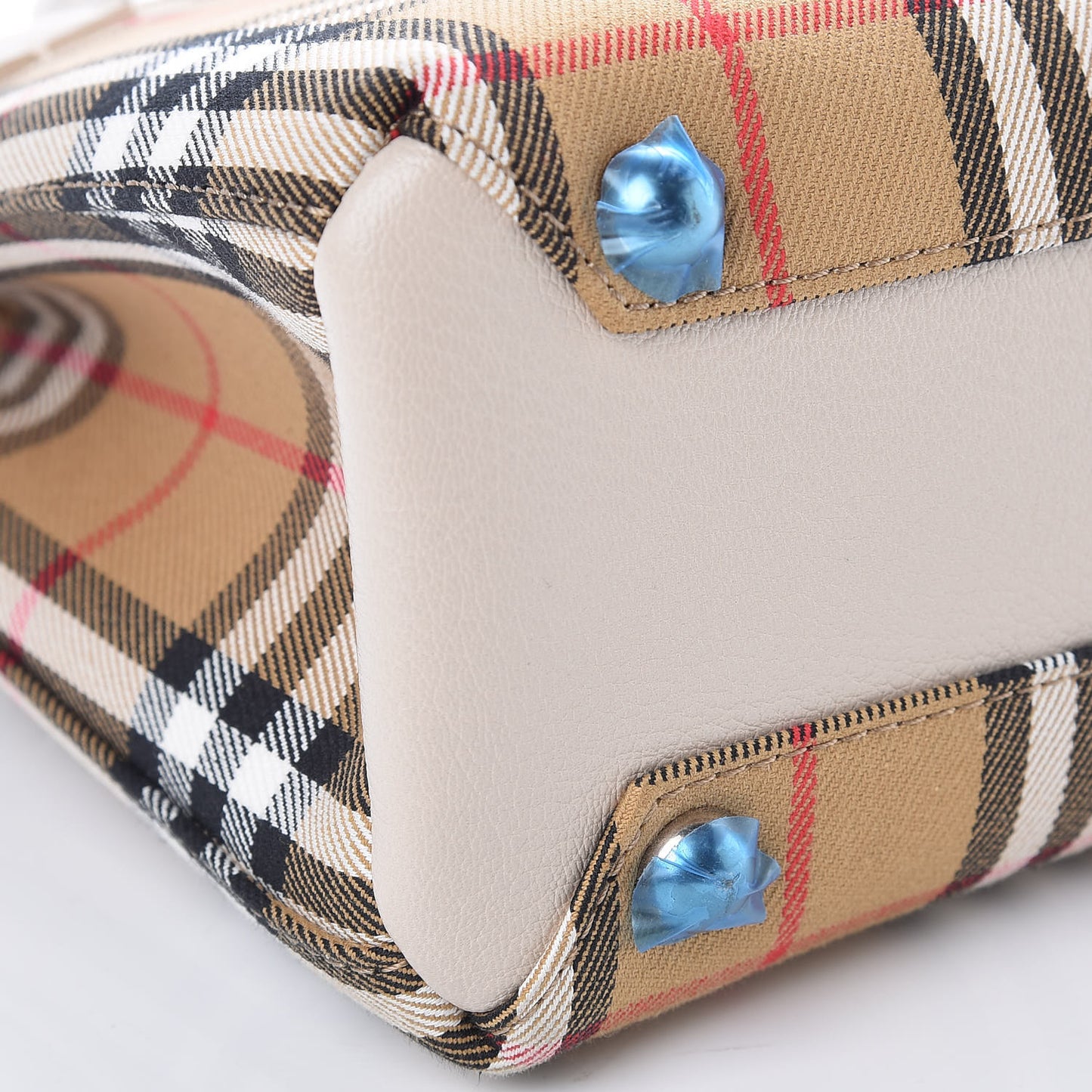 Goatskin Vintage Check Small Banner Tote Limestone