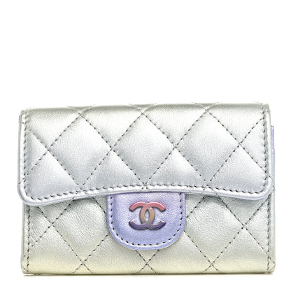Chanel Gradient Metallic Calfskin Quilted Flap Card Holder Wallet Silver Blue Yellow Purple 1 of 9