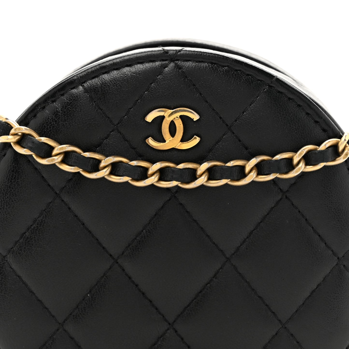 Lambskin Quilted Round Clutch With Chain Black