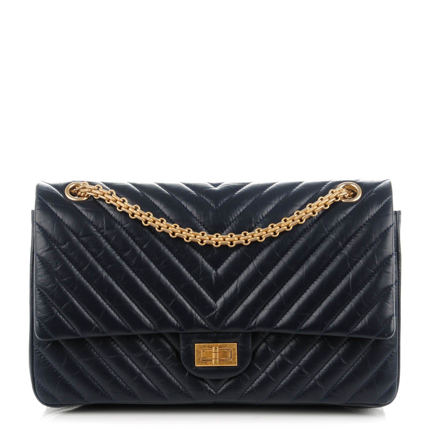 Chanel Aged Calfskin Chevron Quilted 2.55 Reissue 226 Flap Navy 1 of 7