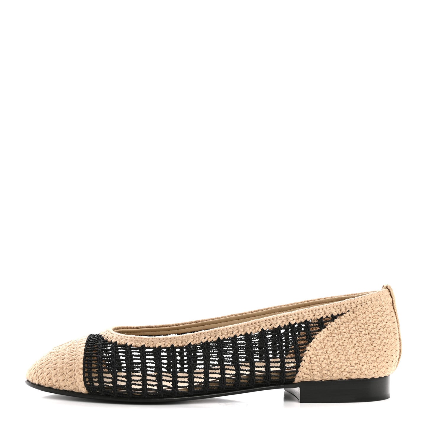 Raffia Cap Toe Ballerina Flats 38 Black Beige
