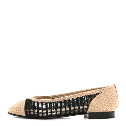 Chanel Raffia Cap Toe Ballerina Flats 38 Black Beige 1 of 10