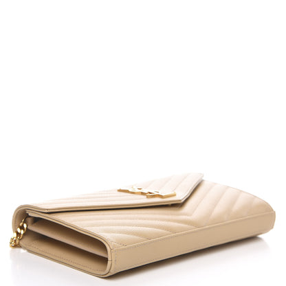 Saint Laurent Grain De Poudre Matelasse Chevron Monogram Chain Wallet Nude Powder 3 of 7