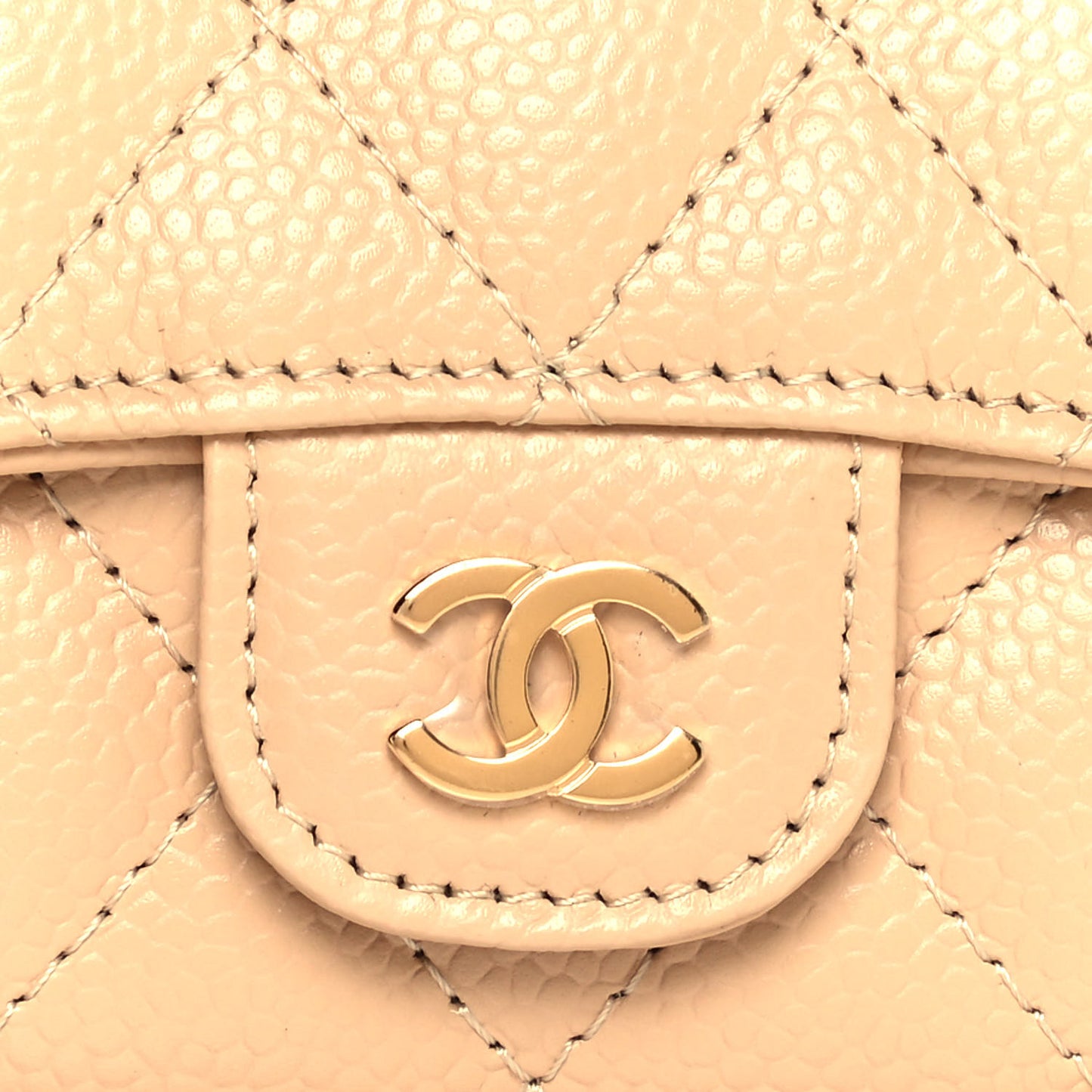 Caviar Quilted Flap Card Holder Wallet Beige