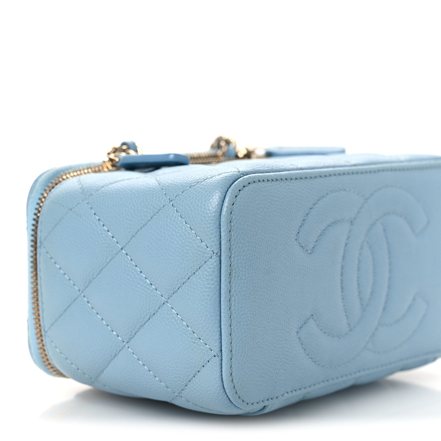 Chanel Caviar Quilted Small Tiny CC Vanity Case With Chain Light Blue 9 of 16