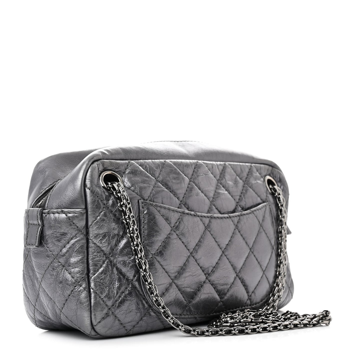 Metallic Aged Calfskin Quilted Medium Reissue Camera Case Dark Silver