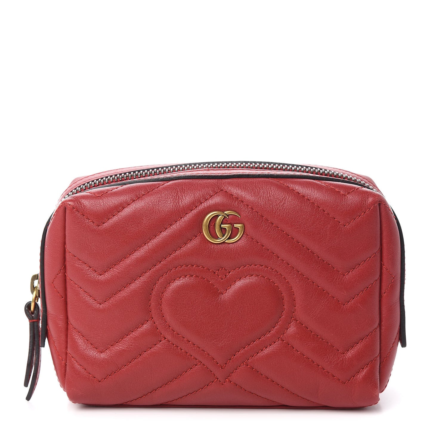Calfskin Matelasse GG Marmont Cosmetic Case Hibiscus Red