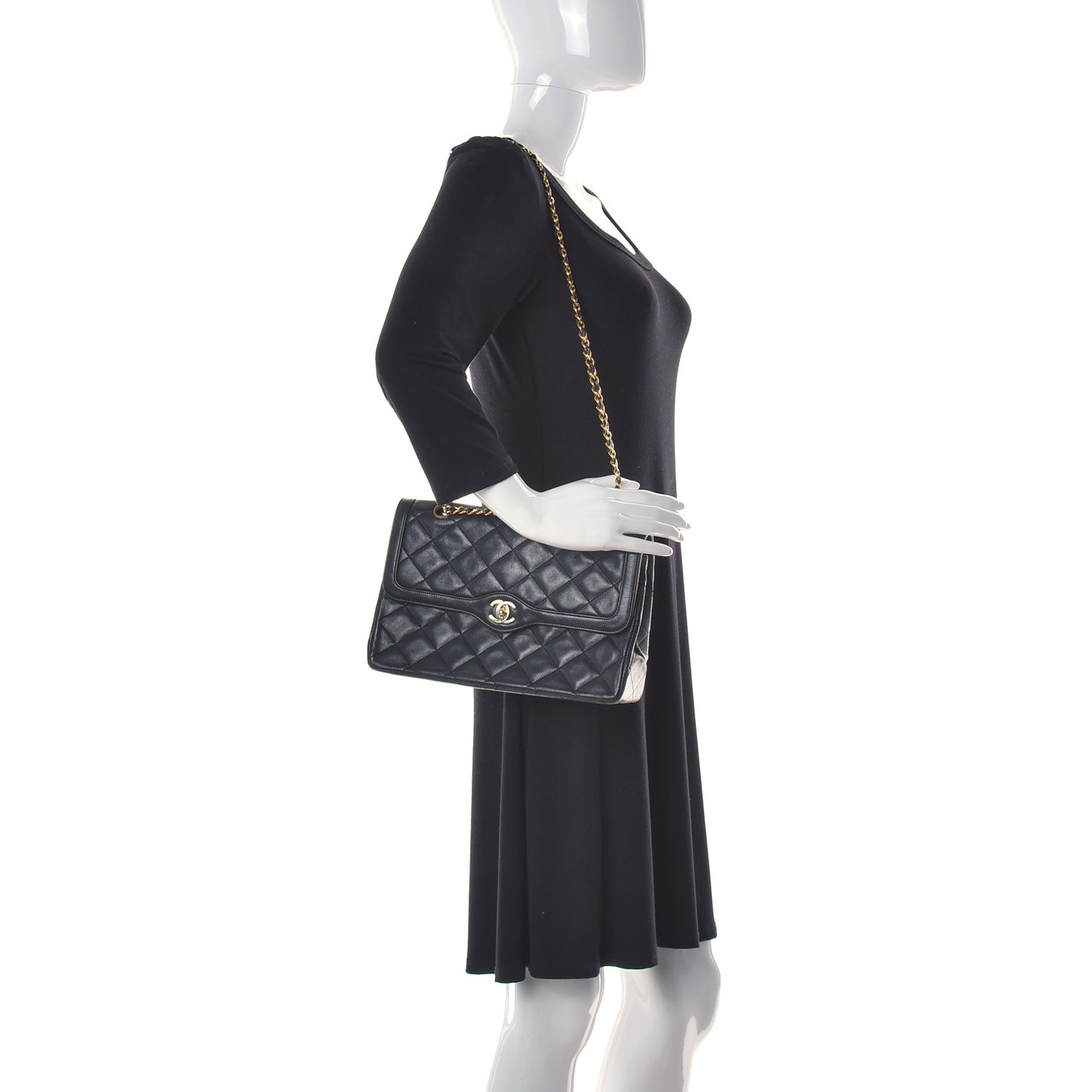 Lambskin Quilted Medium Double Flap Black