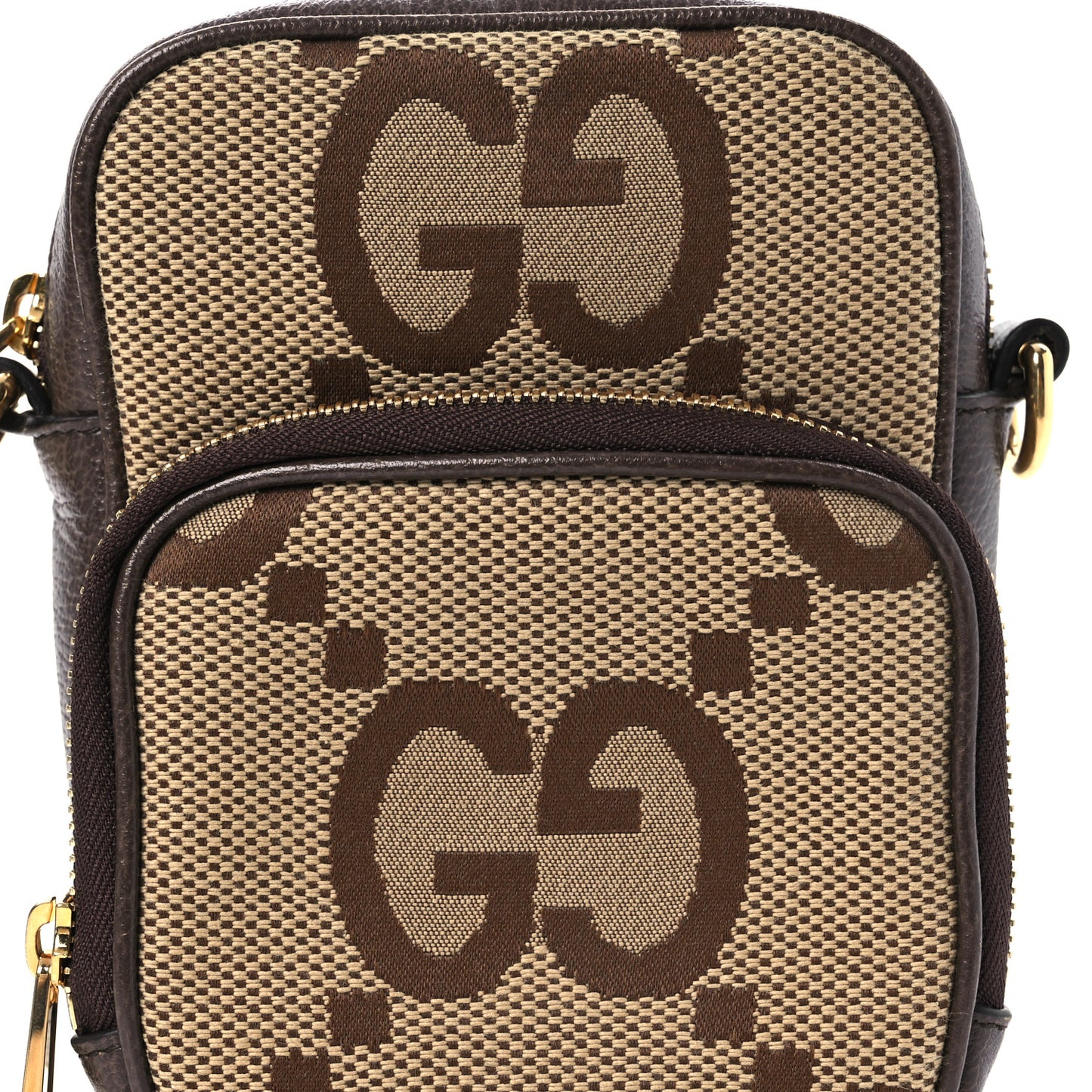 Monogram Jumbo GG Textured Dollar Calfskin Web Shoulder Bag Camel Ebony New Acero