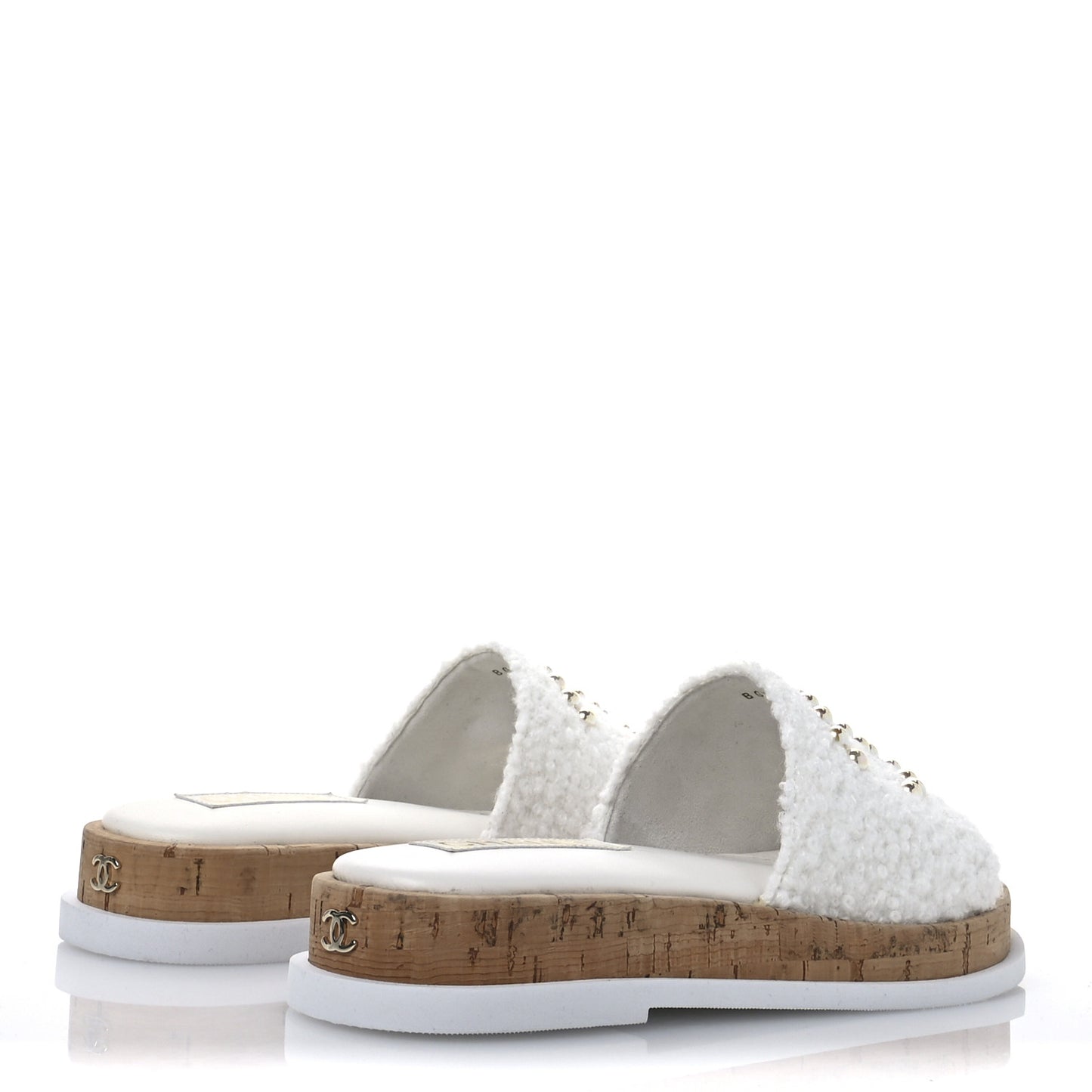 Fabric Pearl Cork CC Slip On Sandals 38 White