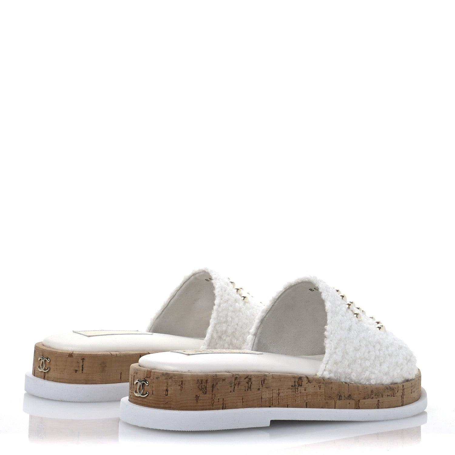 Chanel Fabric Pearl Cork CC Slip On Sandals 38 White 5 of 8