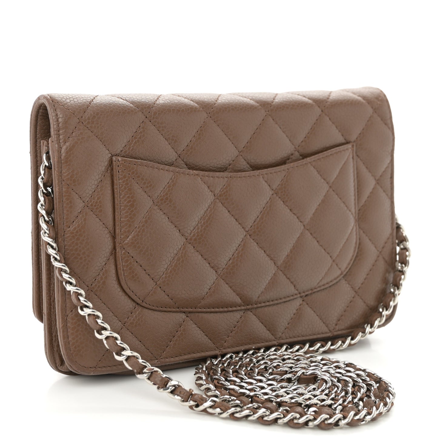 Caviar Quilted Wallet on Chain WOC Brown