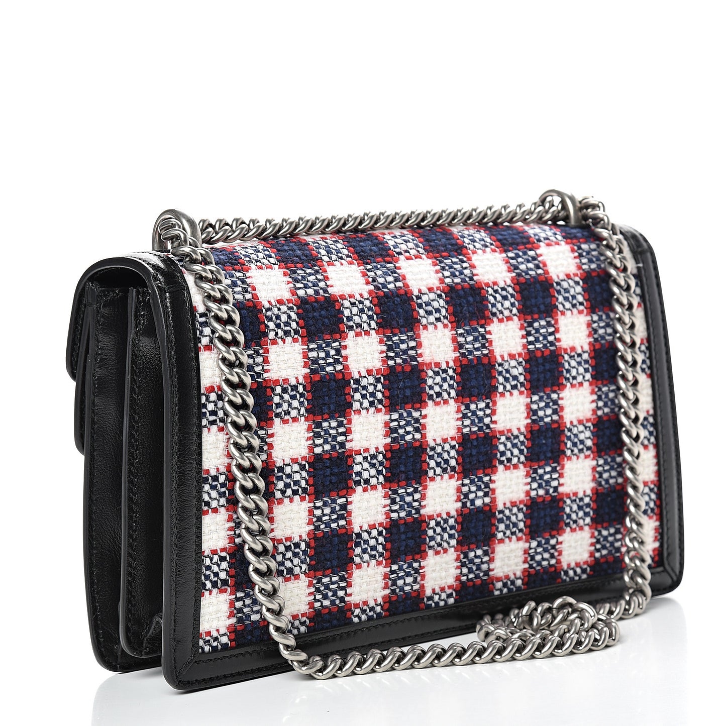 Vintage Tweed Check Small Dionysus Shoulder Bag White Hibiscus Red Marine