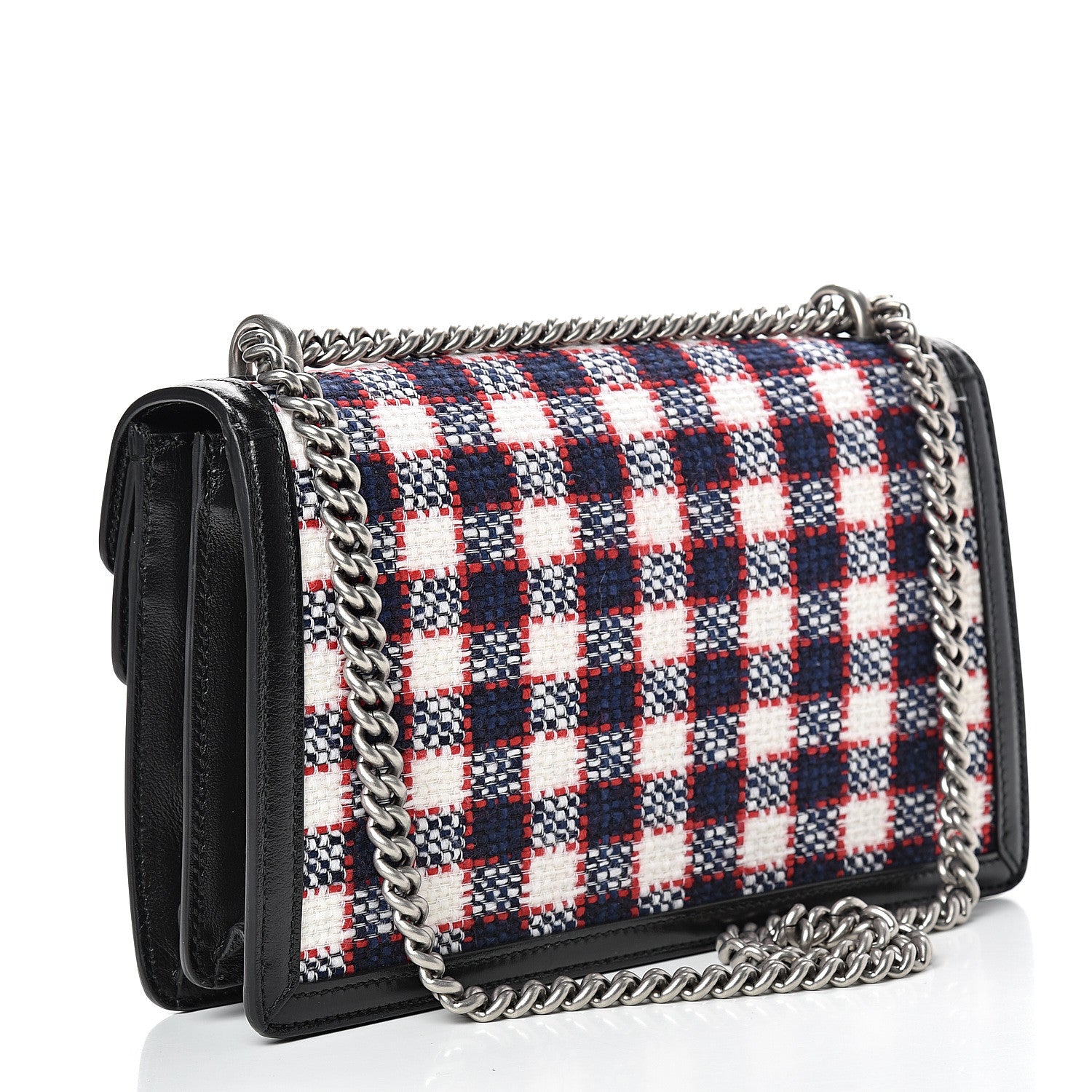 Gucci Vintage Tweed Check Small Dionysus Shoulder Bag White Hibiscus Red Marine 2 of 11