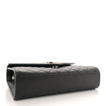 Saint Laurent Grain De Poudre Textured Mixed Matelasse Triquilt Medium Monogram Satchel Black 4 of 11