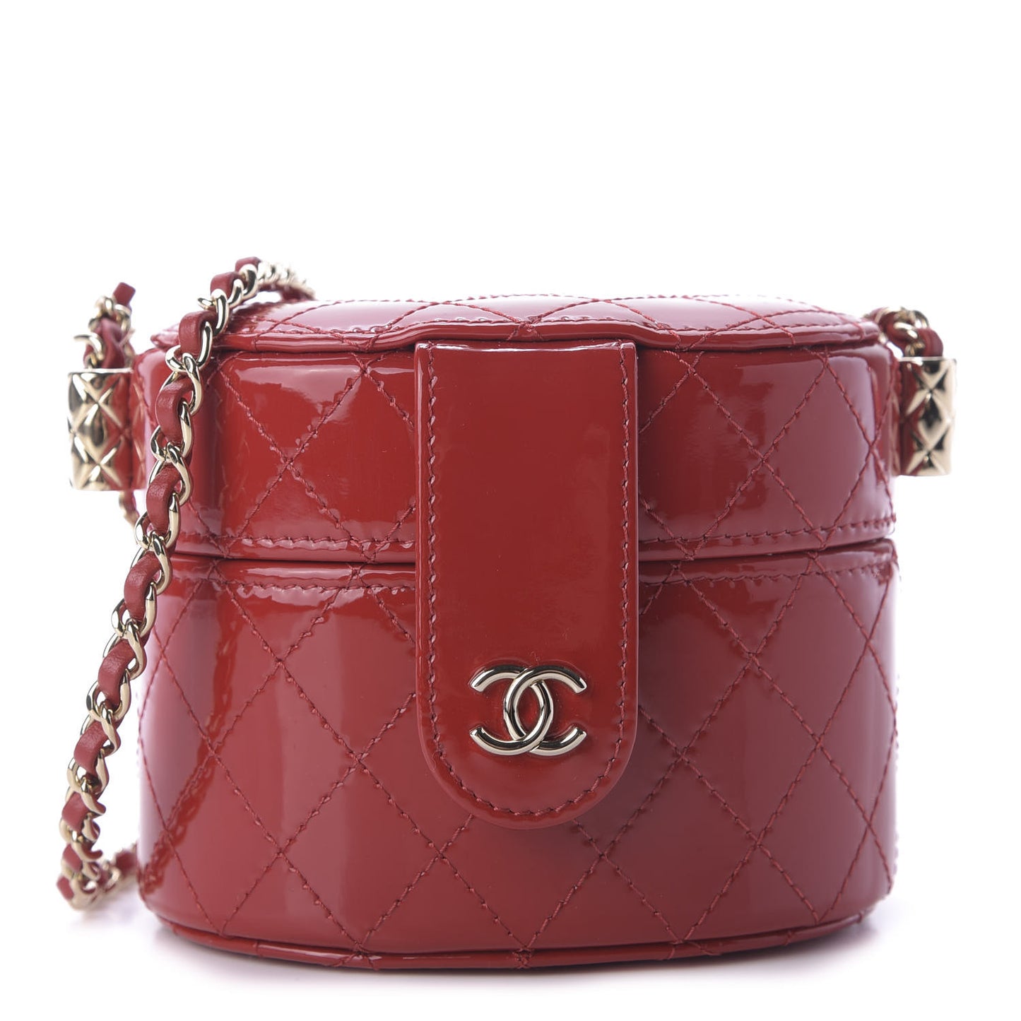 Patent Quilted Small Round Vanity With Chain Red