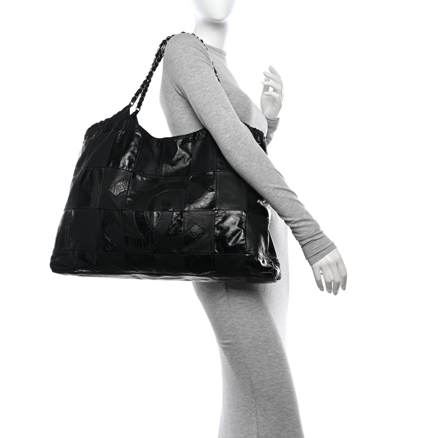 Patent Patchwork Brooklyn Tote Black
