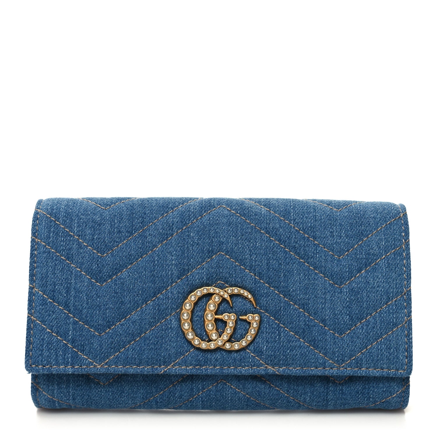 Gucci Denim Matelasse Pearly GG Marmont Continental Wallet Blue 1 of 9