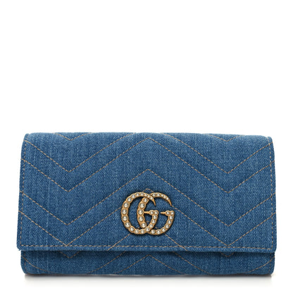 Gucci Denim Matelasse Pearly GG Marmont Continental Wallet Blue 1 of 9