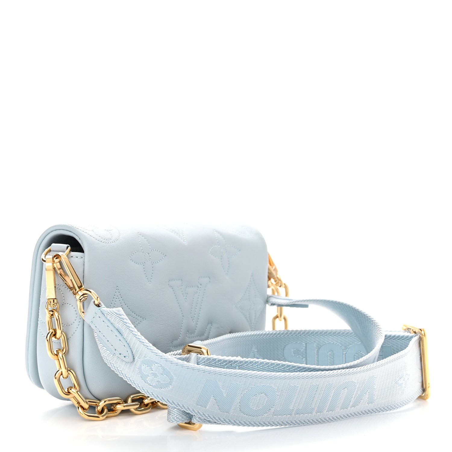 Louis Vuitton Calfskin Bubblegram Wallet On Strap Ice Blue 3 of 10