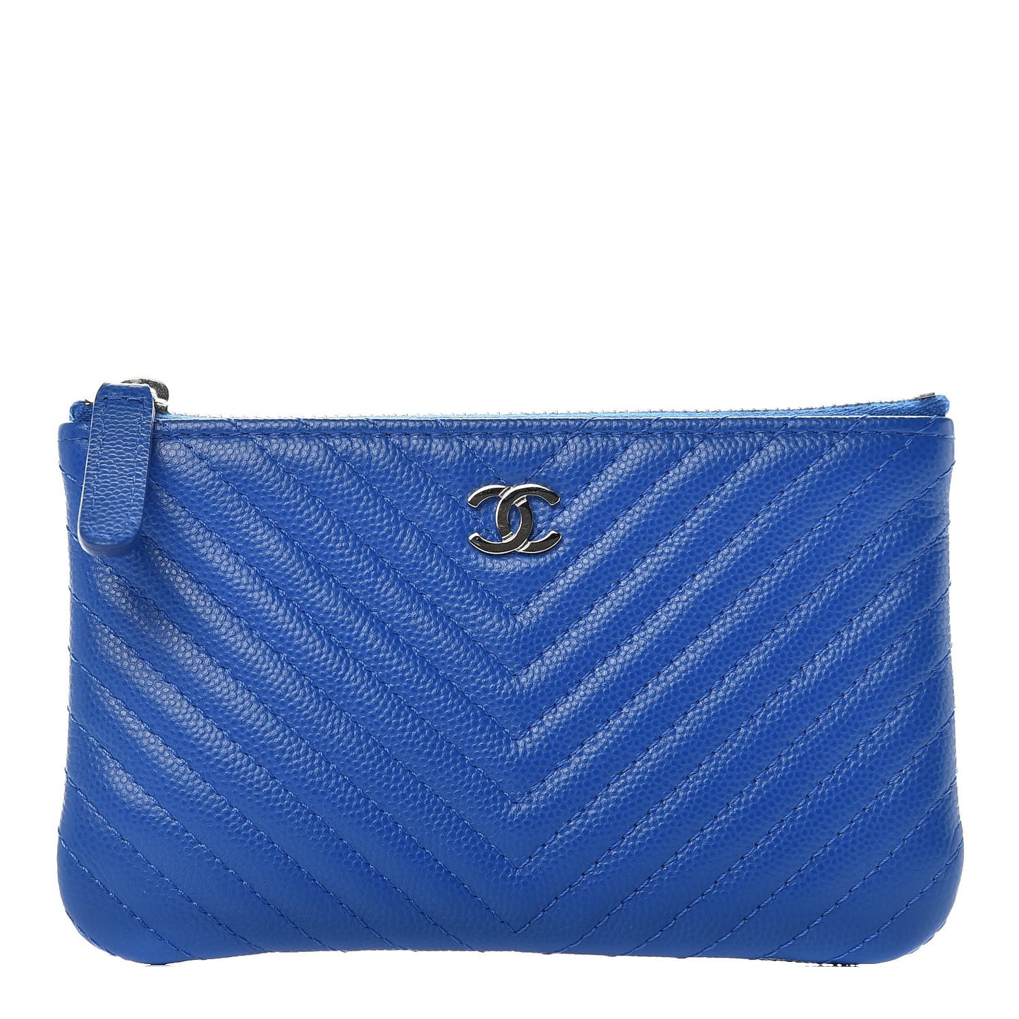Caviar Chevron Quilted Small Cosmetic Case Blue
